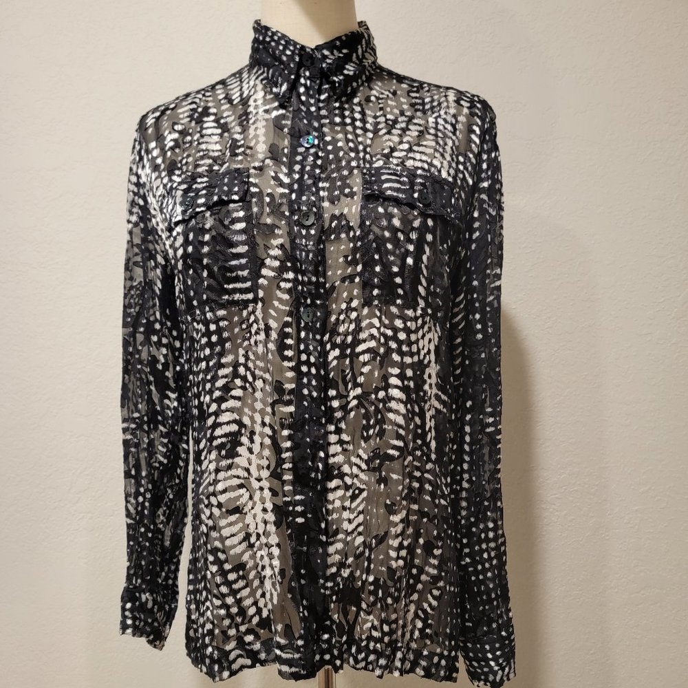 Chicos Traveler's - Black/White Button Shirt, SZ 0, Excellent Condition!